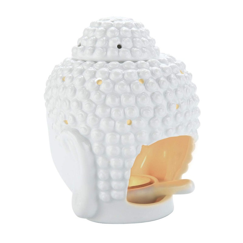 Tvoip 1PCS Ceramic Buddha Head Essential Oil Burner with Candle Spoon, Aromatherapy Wax Melt Burners Oil Diffuser Tealight Candle Holders Buddha Ornament for Yoga Spa Home Bedroom Decor Gift (White) - Image 5